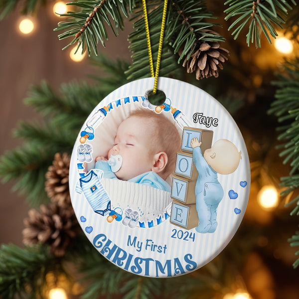Personalised Baby's First Christmas Photo Ornament - Ceramic Keepsake Gift