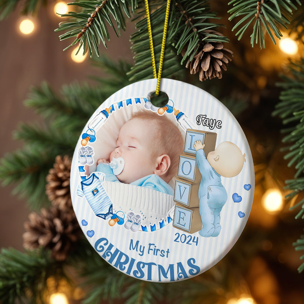 Personalised Baby's First Christmas Photo Ornament - Ceramic Keepsake Gift
