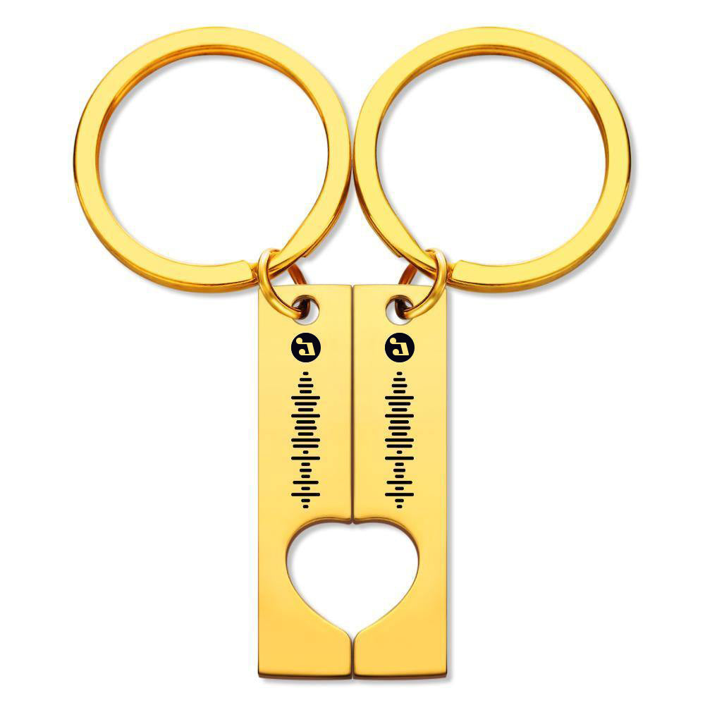 Stainless steel Spotify music code keyring with personalised name engraving below the code and heart cut‑out – great gift for teens and partners