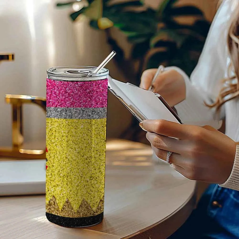 Personalized Glitter Apple 20oz Skinny Tumbler with Straw Back to School Appreciation Gift for Teacher