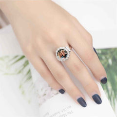 Custom Photo Ring Round Photo with Zircon Mother's Gift