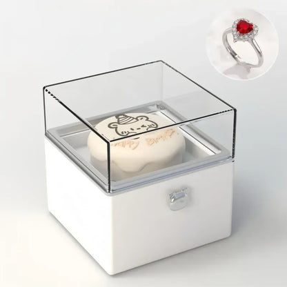 Adjustable ring holder (1.8cm) inside the Bear Cake Ring Box demonstrating secure fit and precision craftsmanship