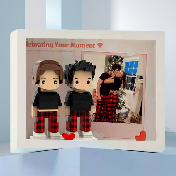 Full Body Custom 2 people Cute Brick Figure with Photo Valentines Gift Anniversary Gift