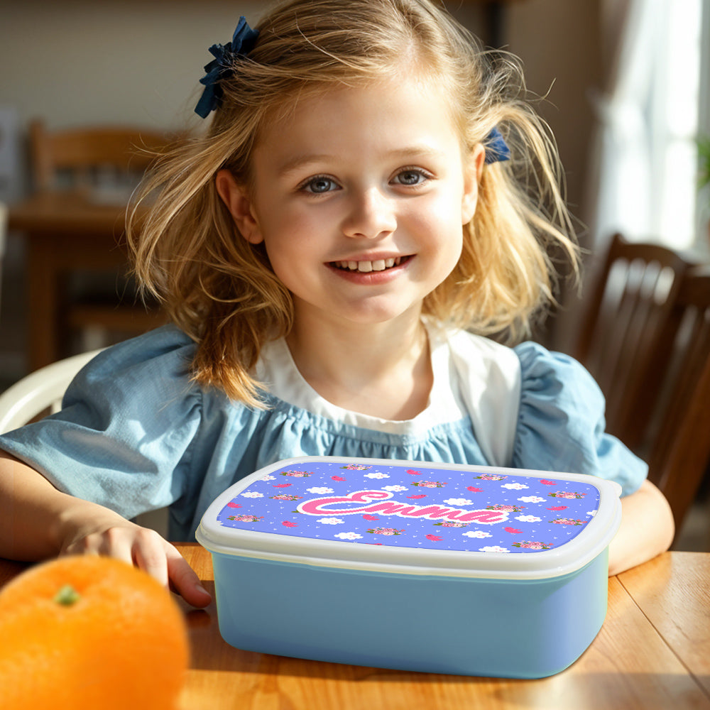 Selection of cute cartoon personalised lunch boxes in different designs – custom name gifts for boys and girls, great as birthday or Christmas presents
