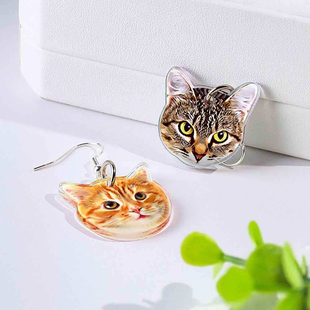 Personalized Dog Cat Portrait Earring Jewelry Birthday Gift for Pet Lovers