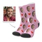 Personalised face socks with heart motif — custom photo socks for men & women, perfect personalised gift