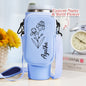 Removable pouch open showing keys and cards inside personalised neoprene bottle carrier for 40oz Stanley tumbler – practical gift for mum