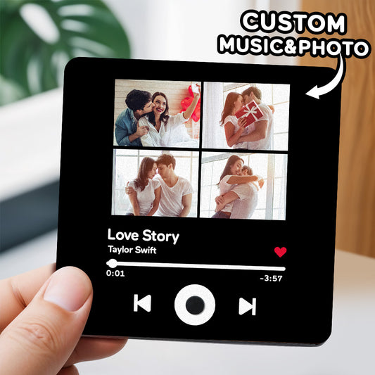 Personalised photo music fridge magnet — acrylic keepsake with custom photo and built‑in music module (Type‑C rechargeable), plays your song when the fridge opens, perfect gift for her