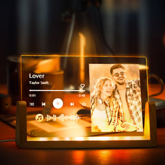 Personalised Photo Acrylic Song Plaque with Music Code - Custom Night Light Lamp | First Anniversary Gift