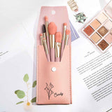 Personalized Birth Flower PU Leather Makeup Brush Bag with 8 Pcs Makeup Brushes Birthday Gift for Her