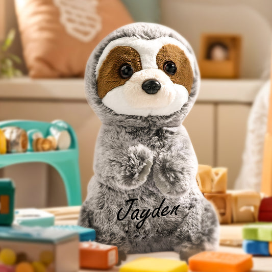 Personalised sloth plush with custom text on belly 14×25 cm soft plush baby shower gift