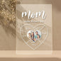 Illuminated personalised night light plaque on lamp holder featuring a photo print, engraved name and scannable Spotify code – stylish personalised lamp