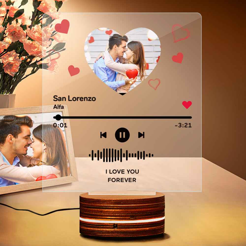 Custom Album Cover Glass Acrylic Music Plaque Night Light 7 Colors Changing