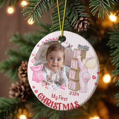 Personalised Baby's First Christmas Photo Ornament - Ceramic Keepsake Gift