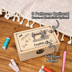 Personalized Sewing Machine Pattern Wooden Storage Box Gift for Seamstress Sewing Enthusiast