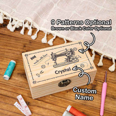 Personalized Sewing Machine Pattern Wooden Storage Box Gift for Seamstress Sewing Enthusiast