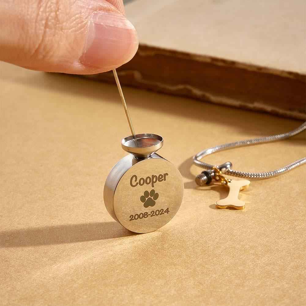Personalized Engraved Pet Ashes Necklace Memorial Keepsake Gift for Dog Cat Pet Lovers