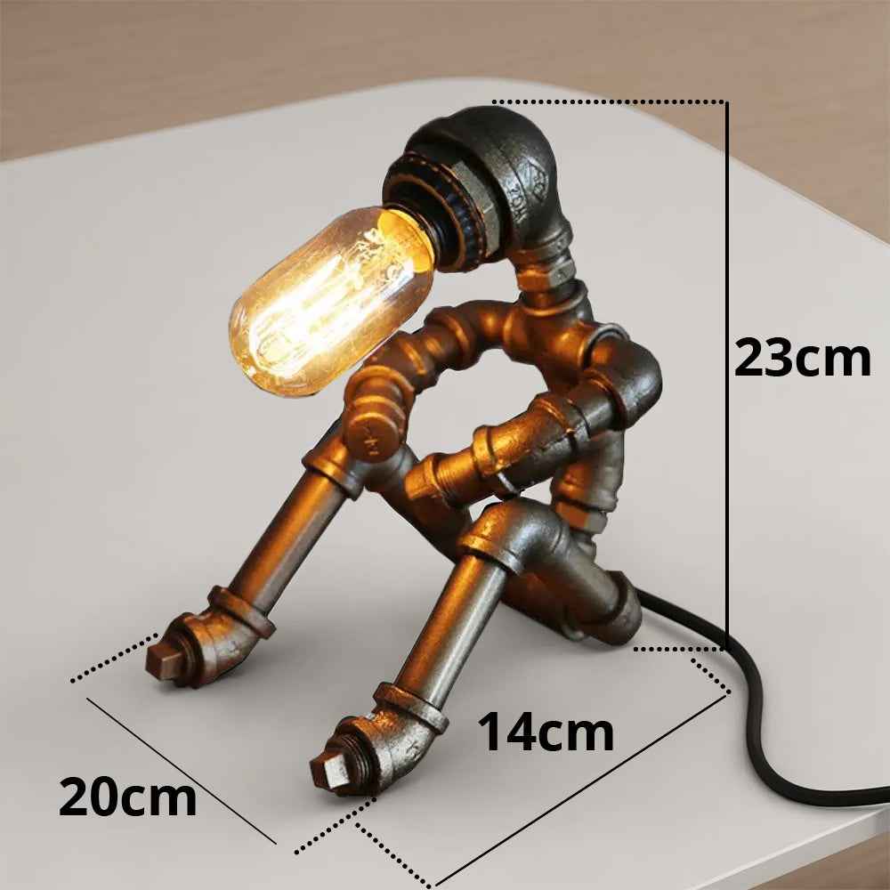 Creative Iron Tube Robot Table Lamp Water Pipe Light Retro Table Lamp for Bedroom