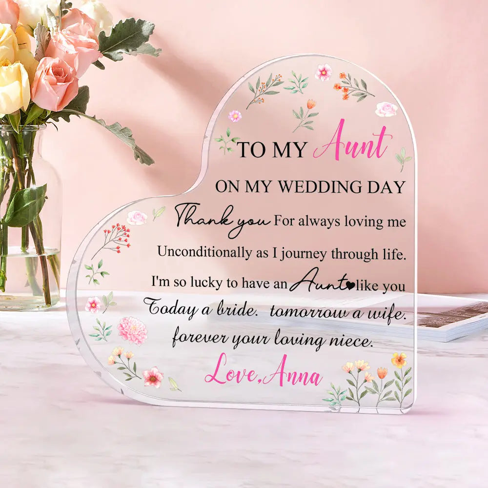 Personalised 'Aunt of the Bride' Heart Acrylic Plaque - Custom Wedding Gift from Bride