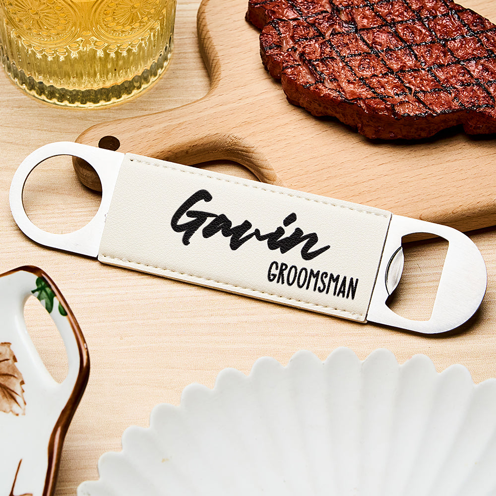Personalised Leather Bottle Opener | Unique Groomsmen & Best Man Gift