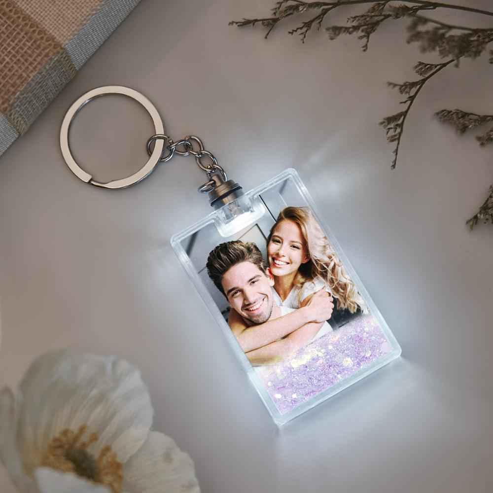 Custom Photo Illuminated Quicksand Keychain Personalized Flowing Sand Gift for Birthday Anniversary