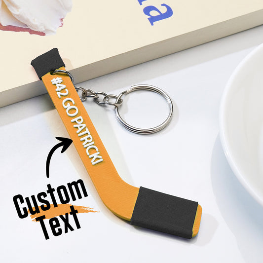 Personalised 3D‑printed tiny hockey stick keyring in PLA — custom coach keepsake with smooth high‑quality finish, ideal gift for hockey lovers