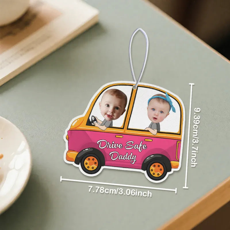 Hanging loop and craft details on the personalised air freshener.