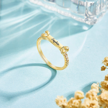 Personalised Bone-Shaped Ring with Name Engraving - Thoughtful Gift for Dog Lovers