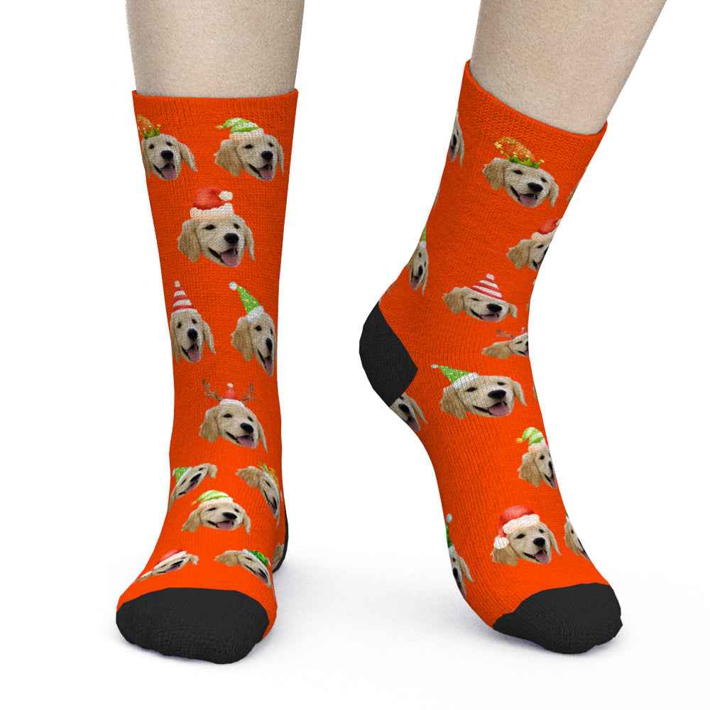 Merry Christmas Funny Design Custom Pet Face Socks