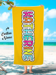 Personalized Dalmatian Dots Beach Towel with Rainbow Name Summer Vacation Bridesmaid Party Gift for Her