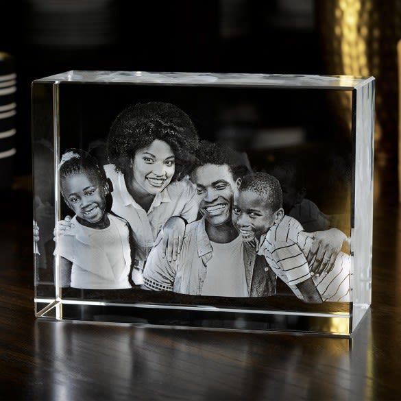 Personalised Laser Engraved Crystal Photo Cube with LED Base | Custom 2D/3D Gift