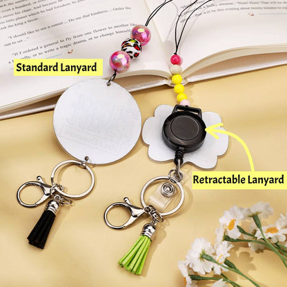 Glitter tassel lanyard showing lower keychain attachment with keys and ID card — personalised teacher lanyard