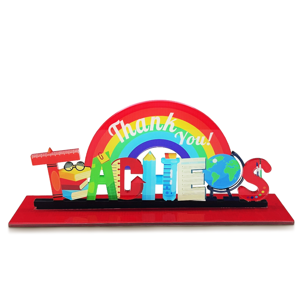 Personalised Rainbow Teacher Appreciation Acrylic Desk Sign | Custom Name