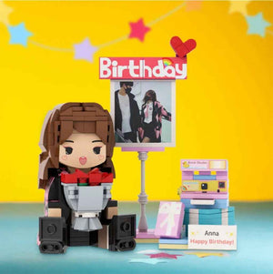 Full-body Custom 1 Person Brick Figures with Photo and Text Birthday Gift for Her