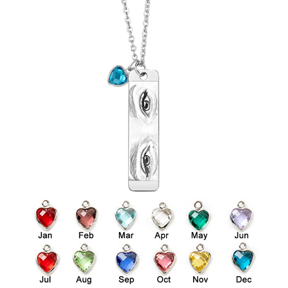 Personalised Photo Necklace with Birthstone Eye Engraving - Custom Jewellery Gift