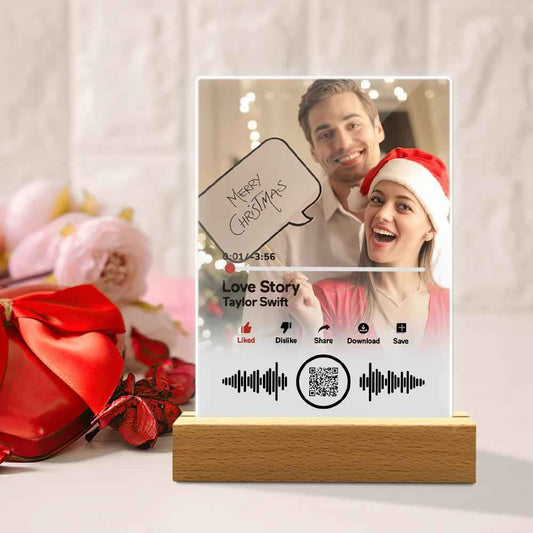 Custom Scannable QR Code Plaque Personalized Video Plaque with Wooden Stand Gift