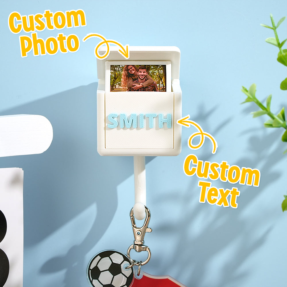 Main product shot of the Personalised Gravity Hooks Gift — a 3D printed PLA hook displaying a custom family photo, perfect personalised home decor for family and teachers