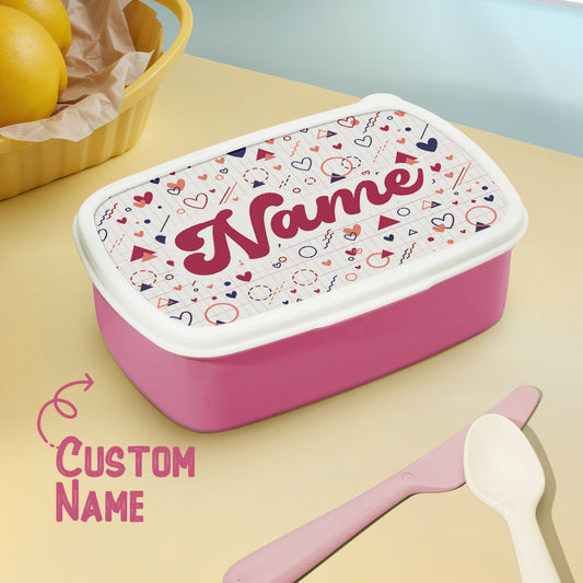 Personalised cute lunch box with name on colourful cartoon lid — custom kids lunchbox birthday gift, plastic school lunch box for boys and girls