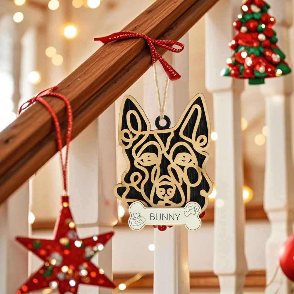 Personalized Line Art Dog with Name Christmas Ornament Christmas Gift for Dog Lover