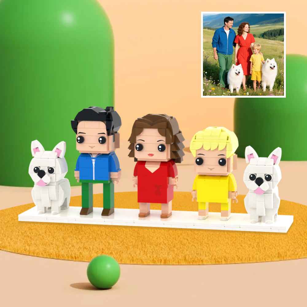 Custom Full-Body Brick Figures of 3 People and 2 Dogs Personalized Anniversary Gift Birthday Gift