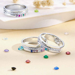 Personalized Birthstones Ring with Engraved Text Family Ring Jewelry Birthday Gift for Mom Grandma