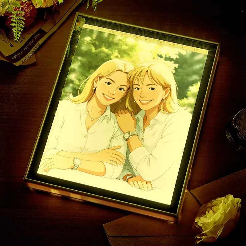 Personalized Mirror Night Light Custom Photo Gibli Style Couple Gifts