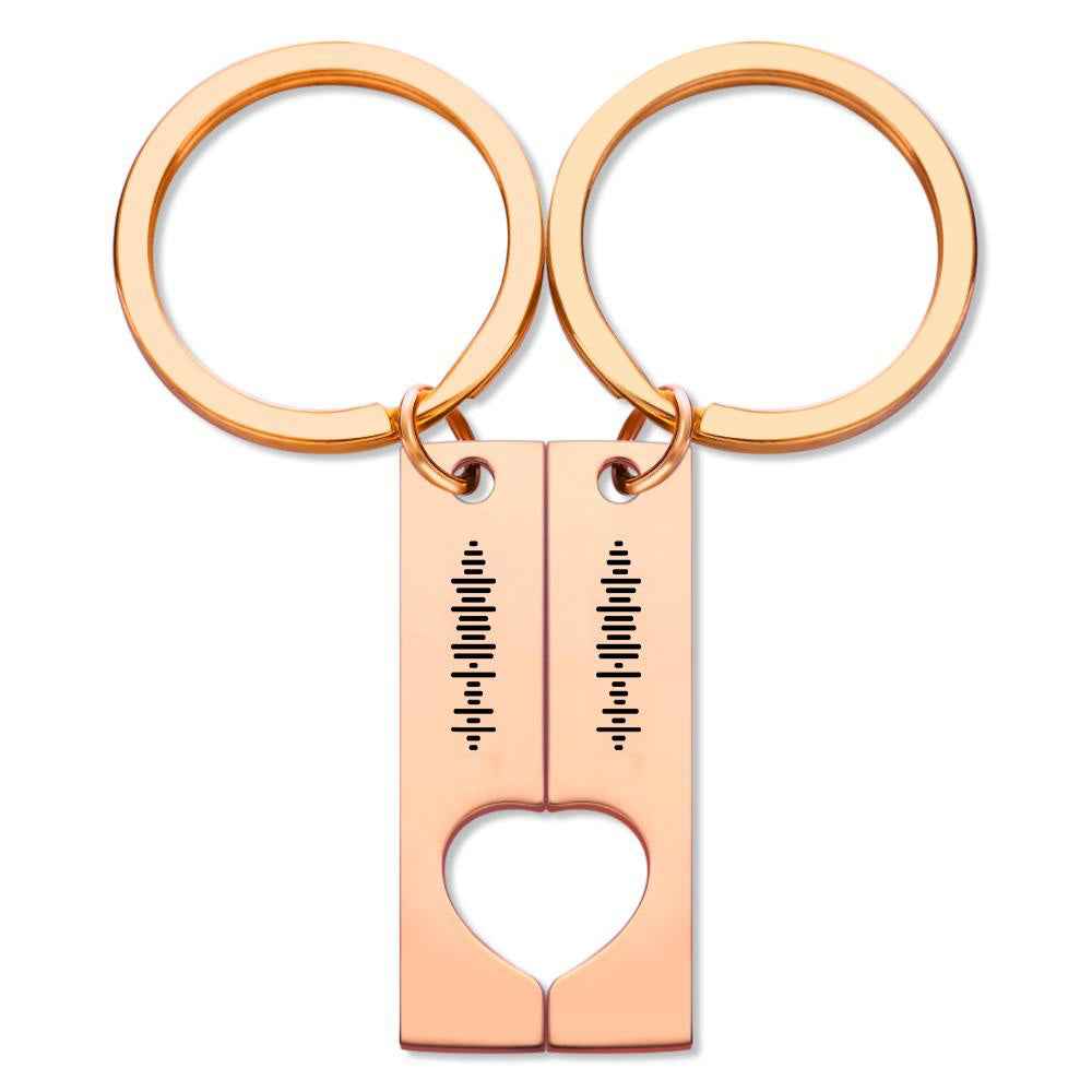 Custom Engraved Stainless Steel Scannable Music Code Couple Keychains