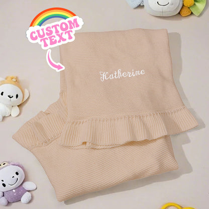 Edge stitching detail highlighting durability of the personalised baby blanket.