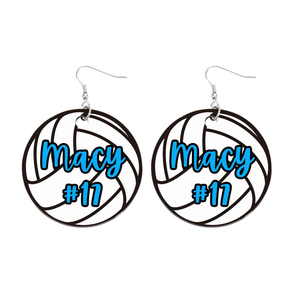 Personalized Volleyball Earrings with Name and Number Earrings Gift for Volleyball Lover