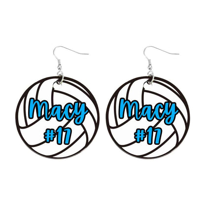 Personalized Volleyball Earrings with Name and Number Earrings Gift for Volleyball Lover