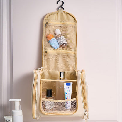 Personalisation detail showing printed name and custom birth flower design on waterproof Oxford toiletry bag — thoughtful personalised gift for her