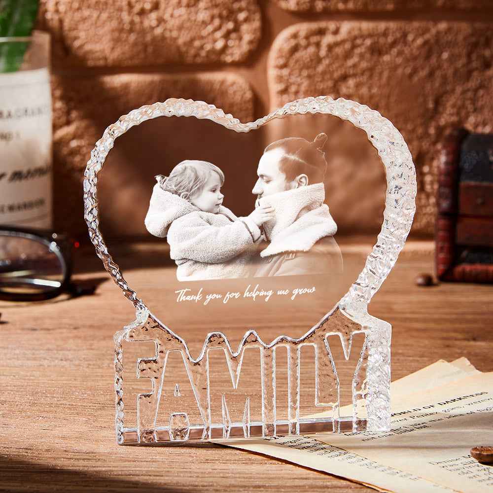 Custom Photo Crystal Sculpture Keepsake 3D Crystal Photo Heart Gift for Dad