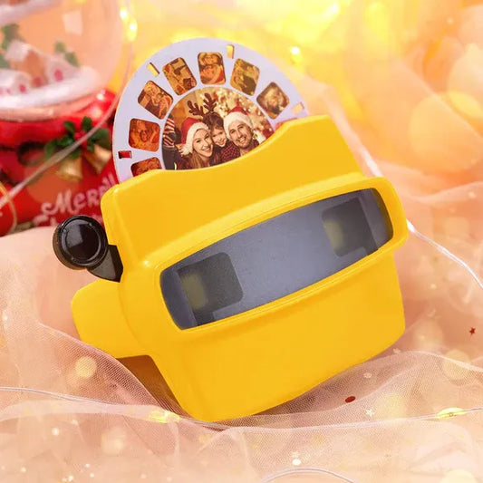 Close-up of a retro photo viewfinder showcasing personalised photos in the reels.