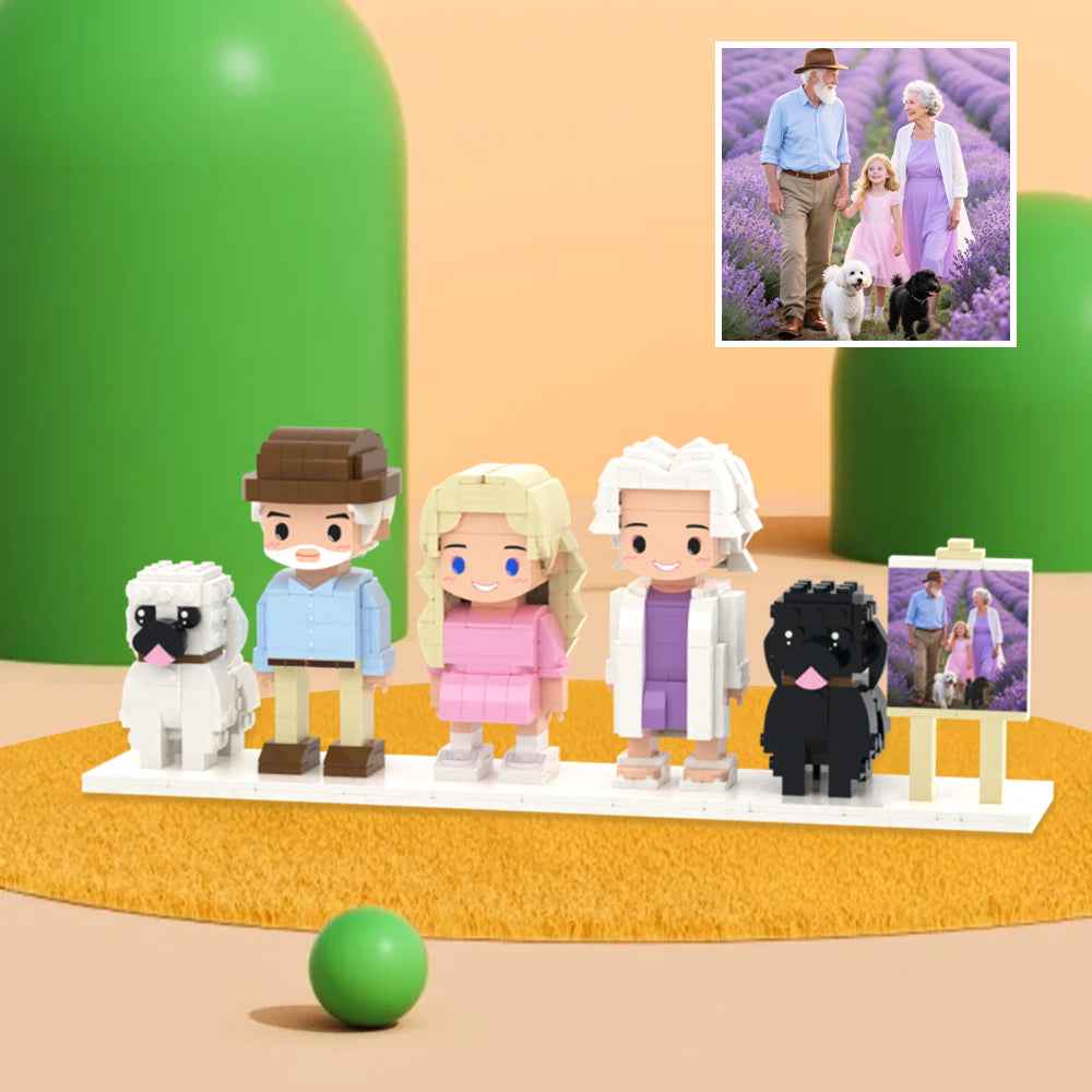 Custom Full-Body Cute Brick Figures of 3 People and 2 Dogs with Frame Personalized Anniversary Gift Birthday Gift